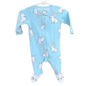 Carter’s Easter Bunny Zip Front One-Piece Footed Sleeper Baby 6 Months Blue GUC